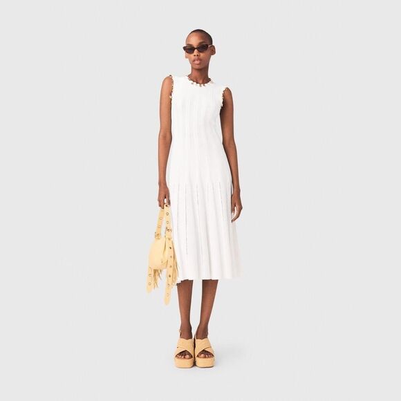 Maje Dresses & Skirts - New MAJE White Sleeveless Embellished Knit midi dress with gold jewellery